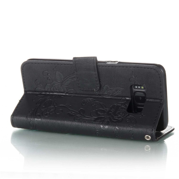 Imprinted Butterfly Flowers Leather Wallet Case for Samsung Galaxy S8+ SM-G955 - Black-3