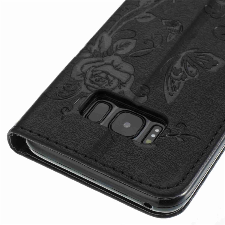 Imprinted Butterfly Flowers Leather Wallet Case for Samsung Galaxy S8+ SM-G955 - Black-5