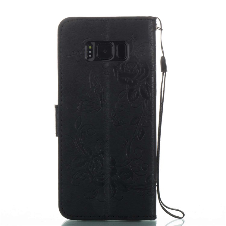 Imprinted Butterfly Flowers Leather Wallet Case for Samsung Galaxy S8+ SM-G955 - Black-6