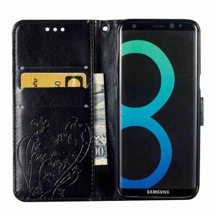 Floral Butterfly Imprinted Leather Case with Lanyard for Samsung Galaxy S8 G950 - Black-8