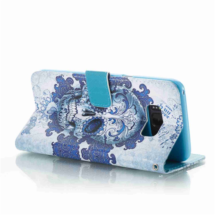 Patterned Leather Wallet Smartphone Cover with Lanyard for Samsung Galaxy S8 Plus G955 - Skulls-2