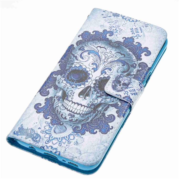 Patterned Leather Wallet Smartphone Cover with Lanyard for Samsung Galaxy S8 Plus G955 - Skulls-4