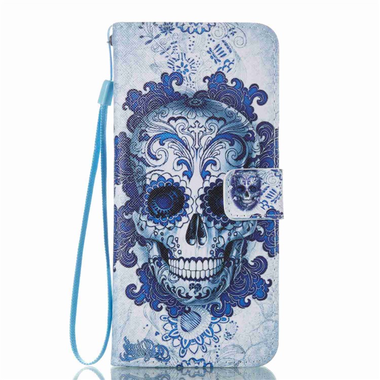 Patterned Leather Wallet Smartphone Cover with Lanyard for Samsung Galaxy S8 Plus G955 - Skulls-7