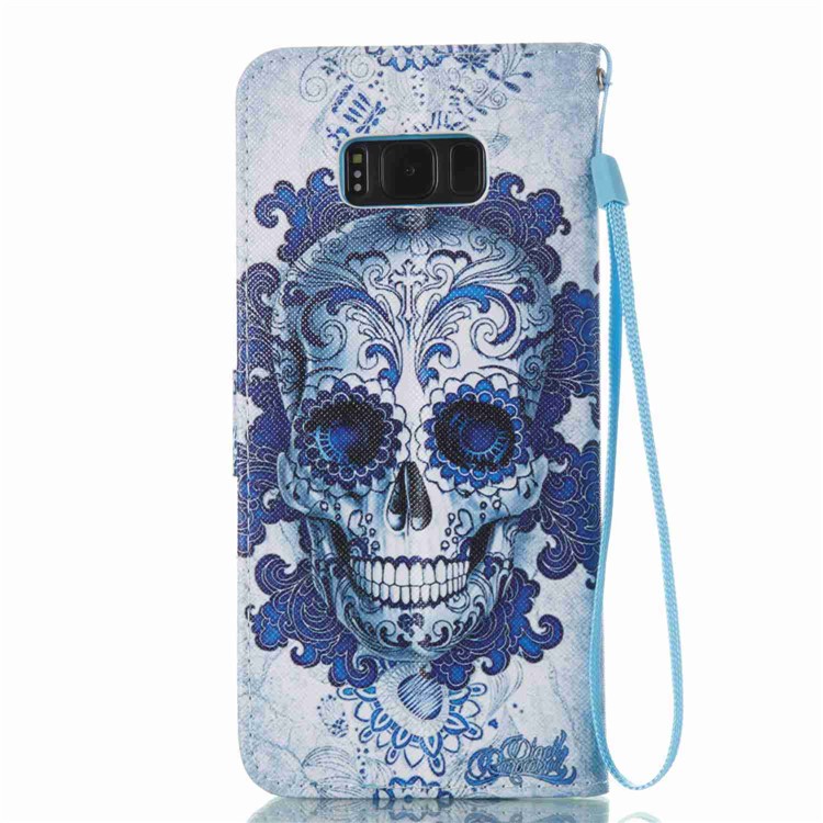 Patterned Leather Wallet Smartphone Cover with Lanyard for Samsung Galaxy S8 Plus G955 - Skulls-8