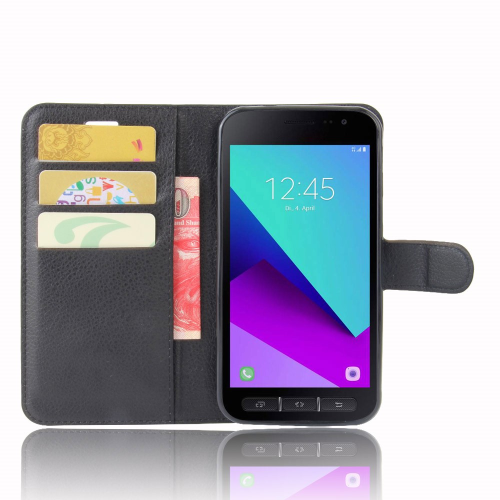 Litchi Skin Wallet Leather Stand Caso Para Samsung Galaxy Xcover 4s / Xcover 4 G390F - Preto