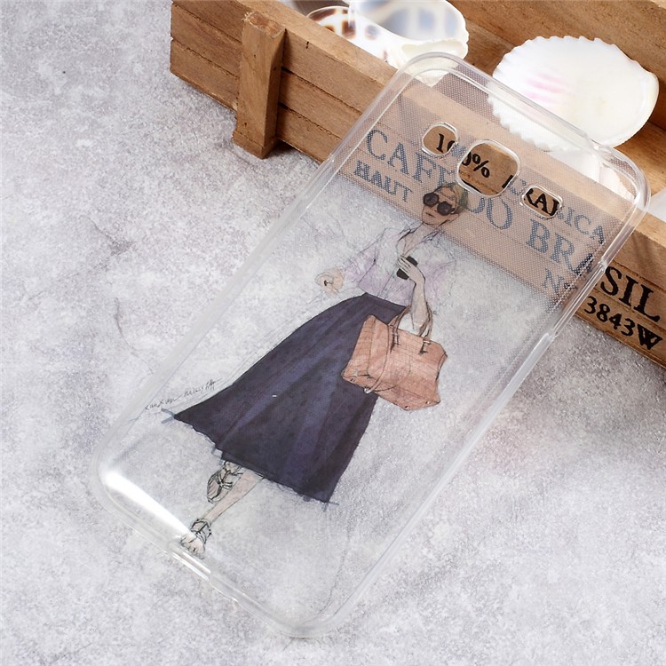 IMD Pattern Printing Clear TPU Protection Cell Phone Case for Samsung Galaxy J3 (2016) / J3 - Stylish Girl Pattern-1
