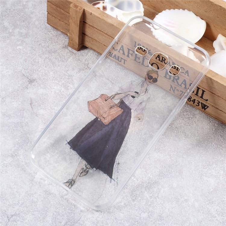 IMD Pattern Printing Clear TPU Protection Cell Phone Case for Samsung Galaxy J3 (2016) / J3 - Stylish Girl Pattern-2