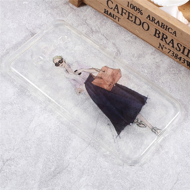 IMD Pattern Printing Clear TPU Protection Cell Phone Case for Samsung Galaxy J3 (2016) / J3 - Stylish Girl Pattern-3