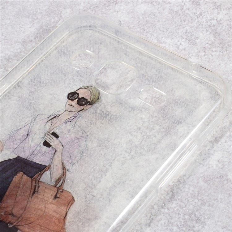 IMD Pattern Printing Clear TPU Protection Cell Phone Case for Samsung Galaxy J3 (2016) / J3 - Stylish Girl Pattern-4