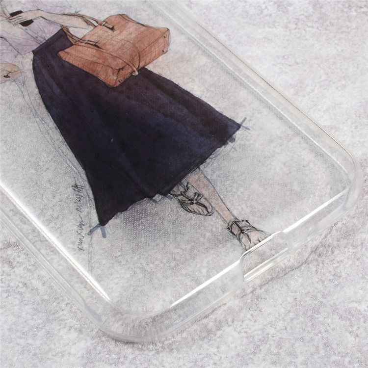 IMD Pattern Printing Clear TPU Protection Cell Phone Case for Samsung Galaxy J3 (2016) / J3 - Stylish Girl Pattern-5