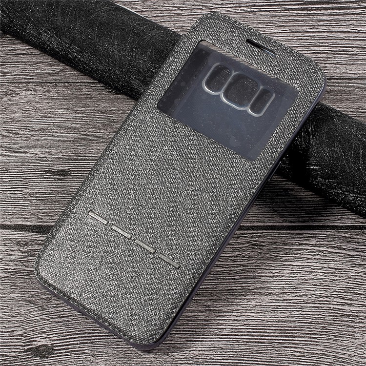 Slide to Answer View Window Leather Mobile Casing for Samsung Galaxy S8+ SM-G955 - Grey-1