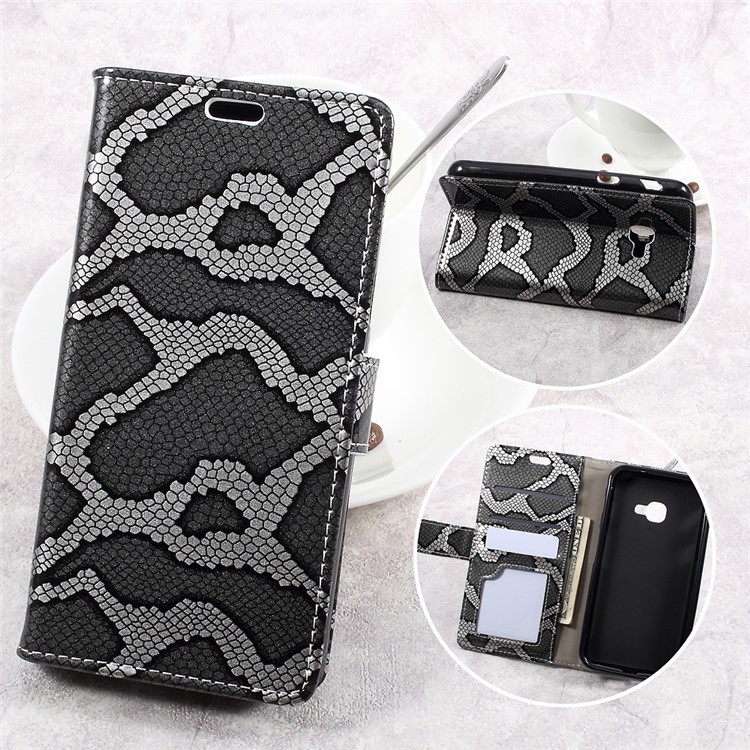 Smooth Snake Texture Stand Leather Wallet Phone Cover for Samsung Galaxy Xcover 4 G390F - Grey-1
