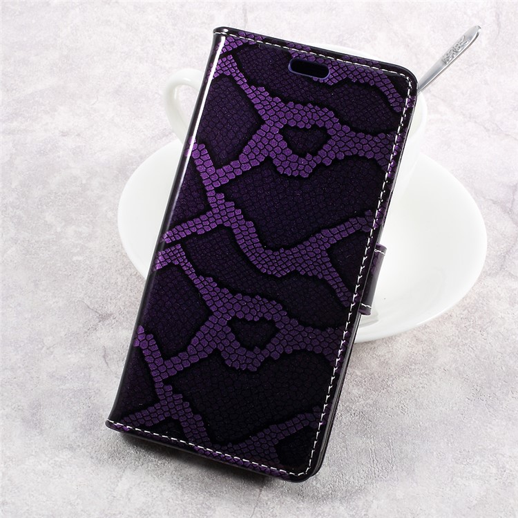 Smooth Snake Texture Stand Leather Phone Casing for Samsung Galaxy Xcover 4 G390F - Purple-1