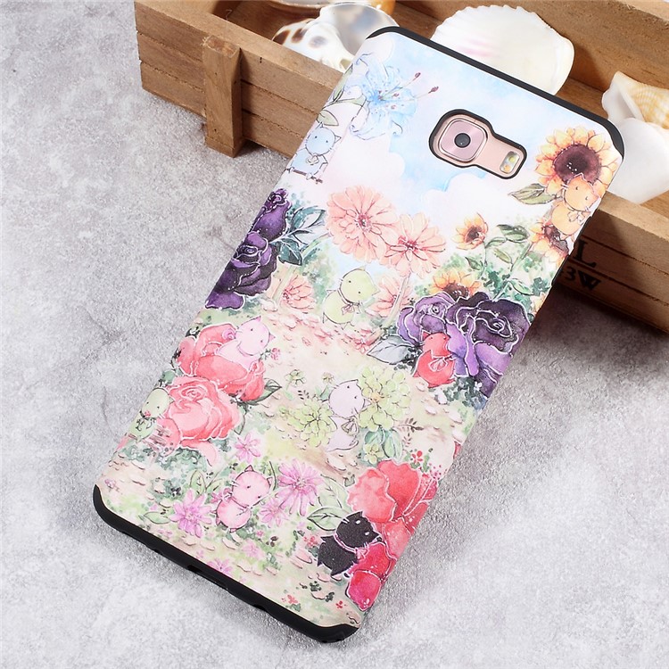 Embossed Pattern Soft TPU Back Phone Case for Samsung Galaxy C9 Pro - Animals and Colorful Flowers-1