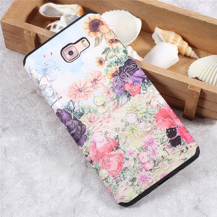 Embossed Pattern Soft TPU Back Phone Case for Samsung Galaxy C9 Pro - Animals and Colorful Flowers-3