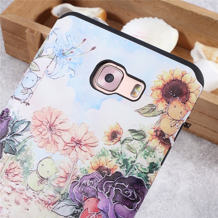 Embossed Pattern Soft TPU Back Phone Case for Samsung Galaxy C9 Pro - Animals and Colorful Flowers-5