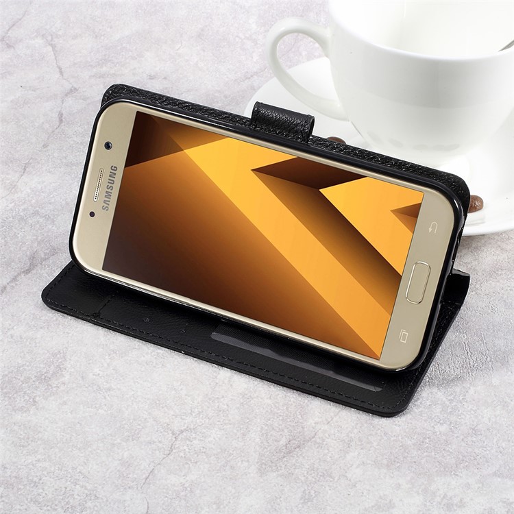 Wallet Stand Leather Litchi Texture Cell Phone Case for Samsung Galaxy A5 (2017) - Black-4