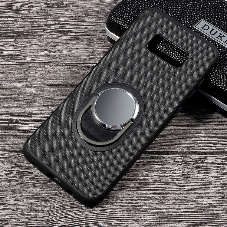 360 Rotation Ring Holder Linen Cloth Leather Coated TPU Back Case for Samsung Galaxy S8 SM-G950 - Black-1