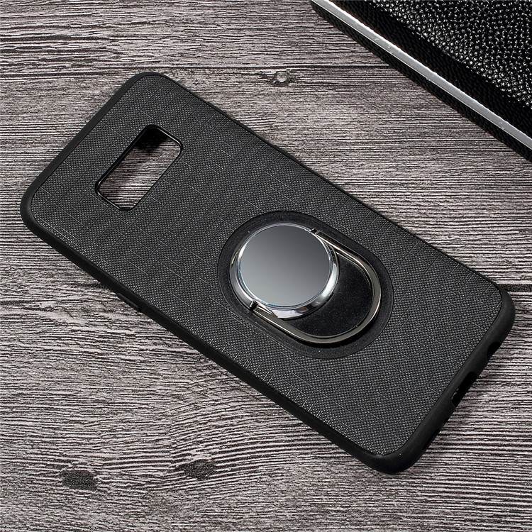 360 Rotation Ring Holder Linen Cloth Leather Coated TPU Back Case for Samsung Galaxy S8 SM-G950 - Black-2