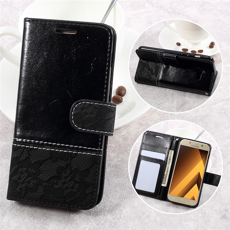 Dual-color Wallet Stand Leather Cell Phone Case for Samsung Galaxy A3 (2017) - Black/Grey-1