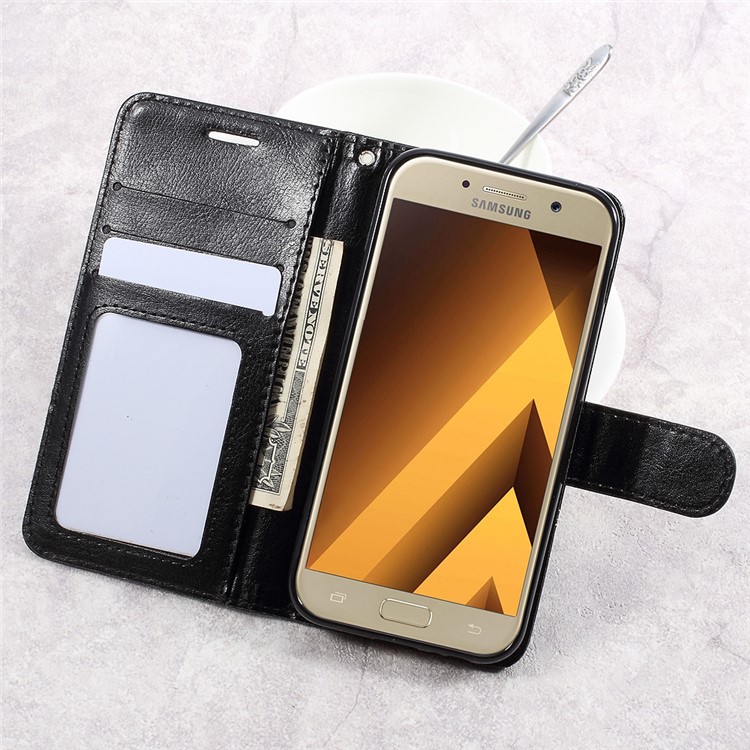 Dual-color Wallet Stand Leather Cell Phone Case for Samsung Galaxy A3 (2017) - Black/Grey-6
