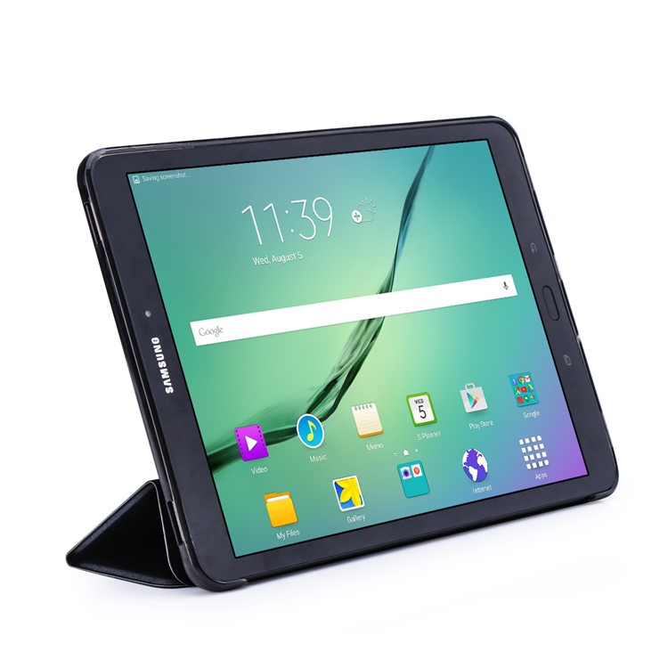 Für Samsung Galaxy Tab S3 9.7 Tri-fold Leder Stand Hülle + Abnehmbares Gummiband - Schwarz