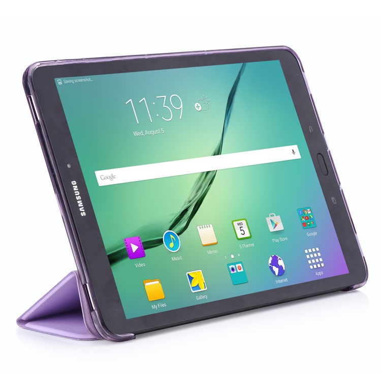 For Samsung Galaxy Tab S3 9.7 Tri-fold Stand Leather Shell Case + Elastic Band - Purple-4