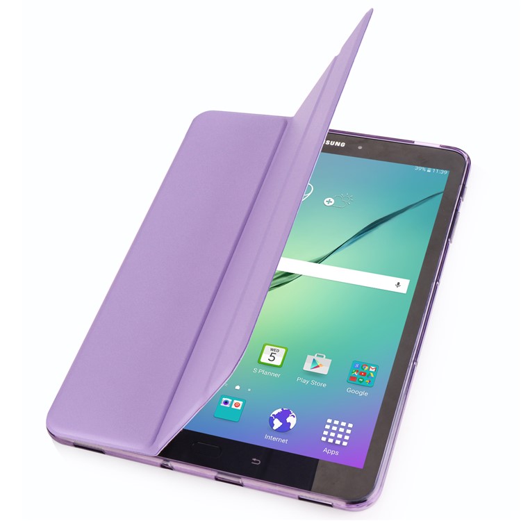 For Samsung Galaxy Tab S3 9.7 Tri-fold Stand Leather Shell Case + Elastic Band - Purple-6