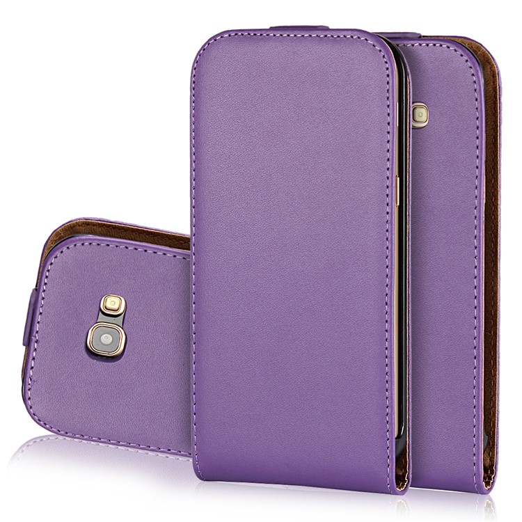 Split Leather Vertical Flip Mobile Casing for Samsung Galaxy A3 (2017) - Purple-1
