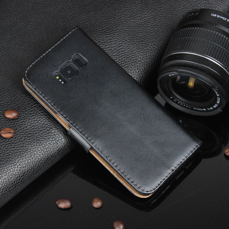 Genuine Split Leather Wallet Magnetic Flip Case for Samsung Galaxy S8 G950 - Black-18