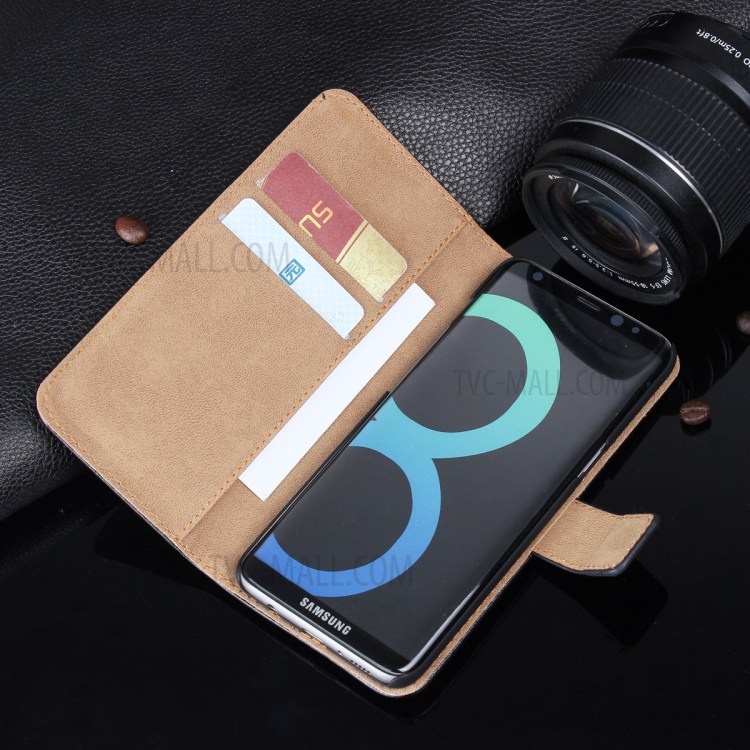 Genuine Split Leather Wallet Magnetic Flip Case for Samsung Galaxy S8 G950 - Black-19