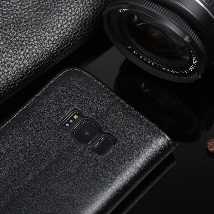 Genuine Split Leather Wallet Magnetic Flip Case for Samsung Galaxy S8 G950 - Black-22