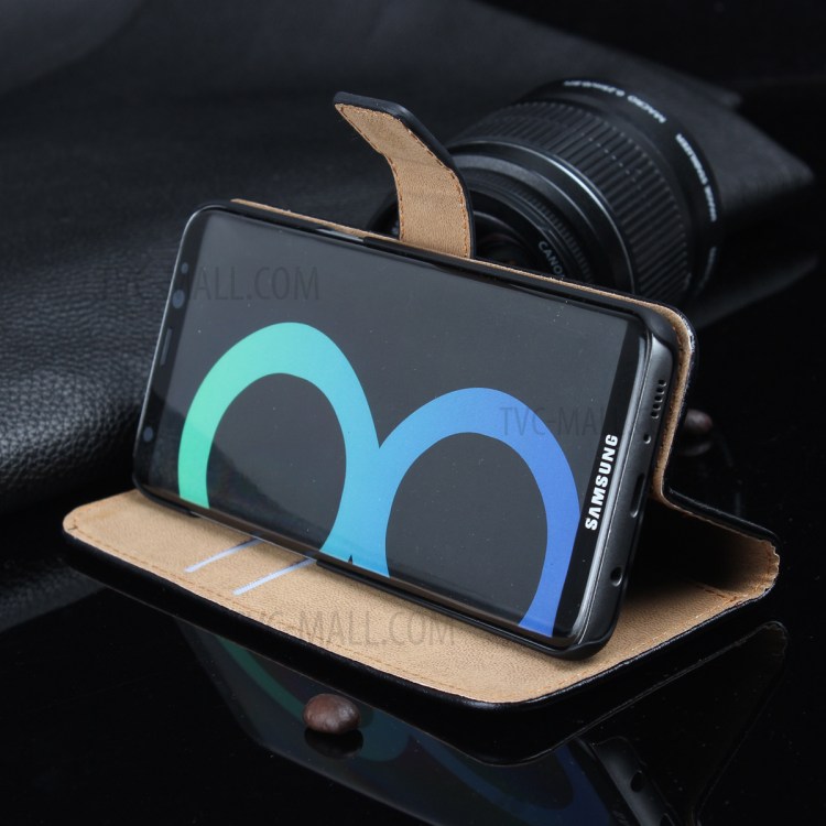 Genuine Split Leather Wallet Magnetic Flip Case for Samsung Galaxy S8 G950 - Black-25
