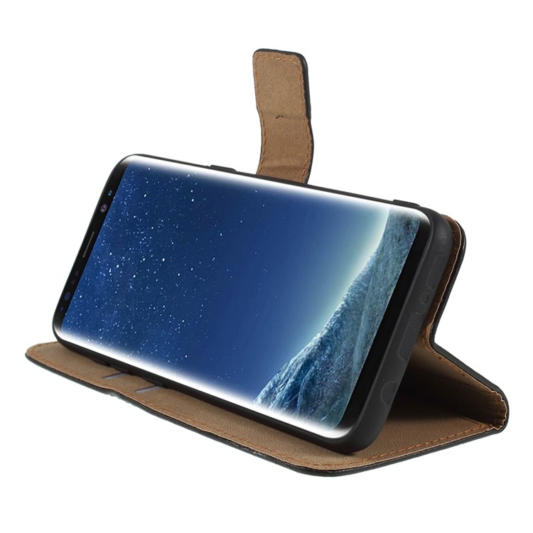 Genuine Split Leather Wallet Magnetic Flip Case for Samsung Galaxy S8 G950 - Black-4