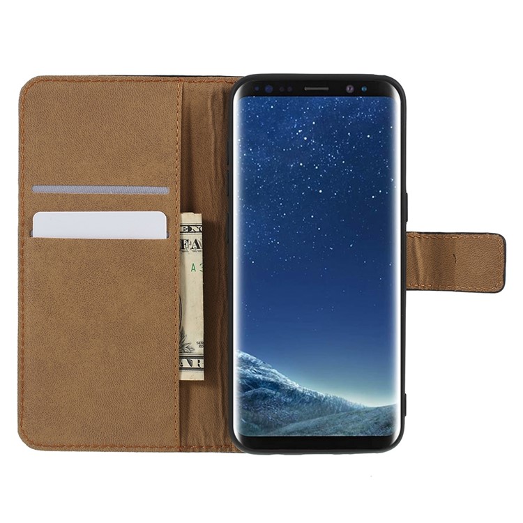 Genuine Split Leather Wallet Magnetic Flip Case for Samsung Galaxy S8 G950 - Black-6