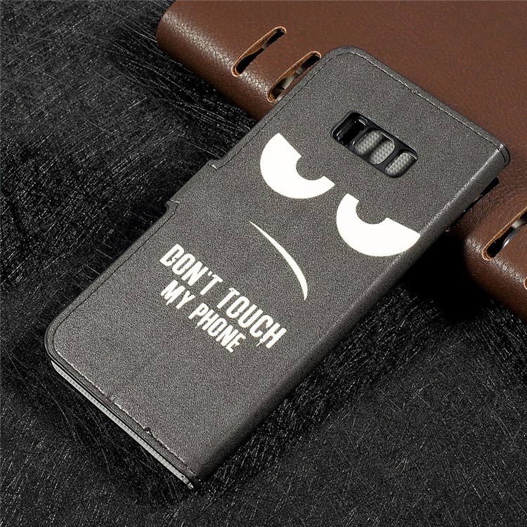 Patterned Leather Wallet Stand Mobile Phone Case for Samsung Galaxy S8+ SM-G955 - Do Not Touch My Phone-2
