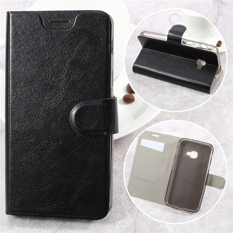 Crazy Horse PU Leather Case with Card Slot for Samsung Galaxy Xcover 4 SM-G390 Built-in Steel Sheet - Black-1