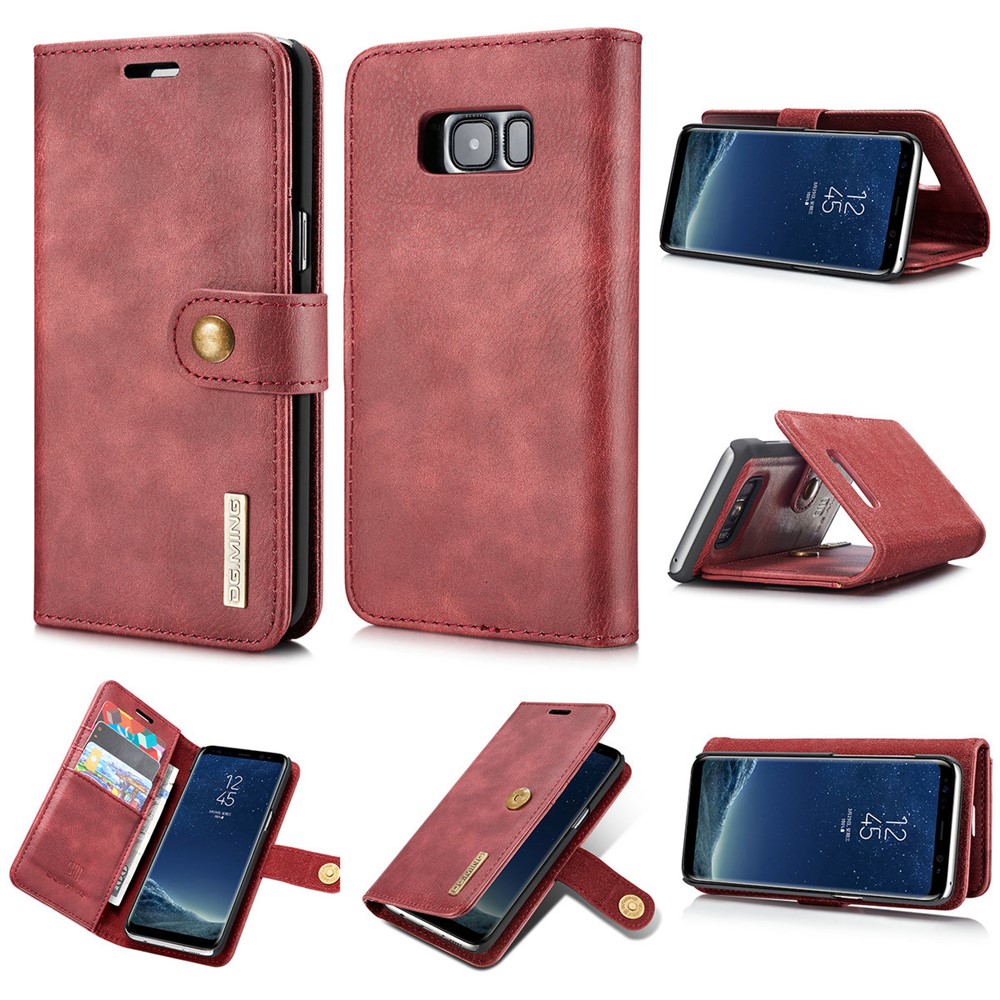 DG.MING Movable 2 in 1 Wallet Split Leather Case for Samsung Galaxy S8 Plus G955 - Red-1