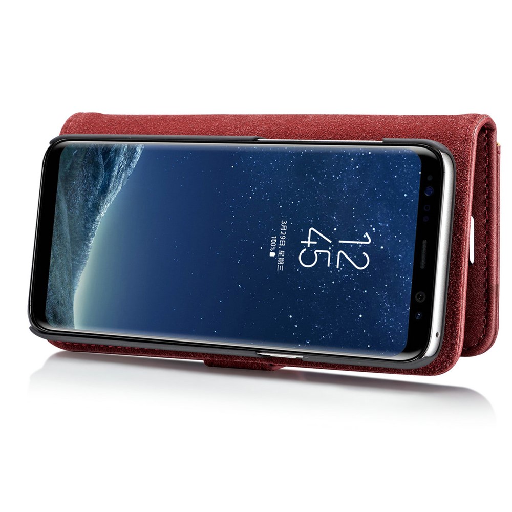 DG.MING Movable 2 in 1 Wallet Split Leather Case for Samsung Galaxy S8 Plus G955 - Red-12