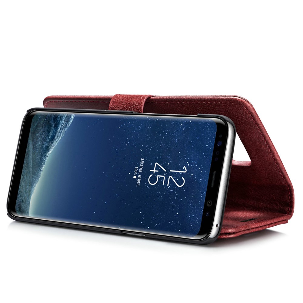 DG.MING Movable 2 in 1 Wallet Split Leather Case for Samsung Galaxy S8 Plus G955 - Red-13