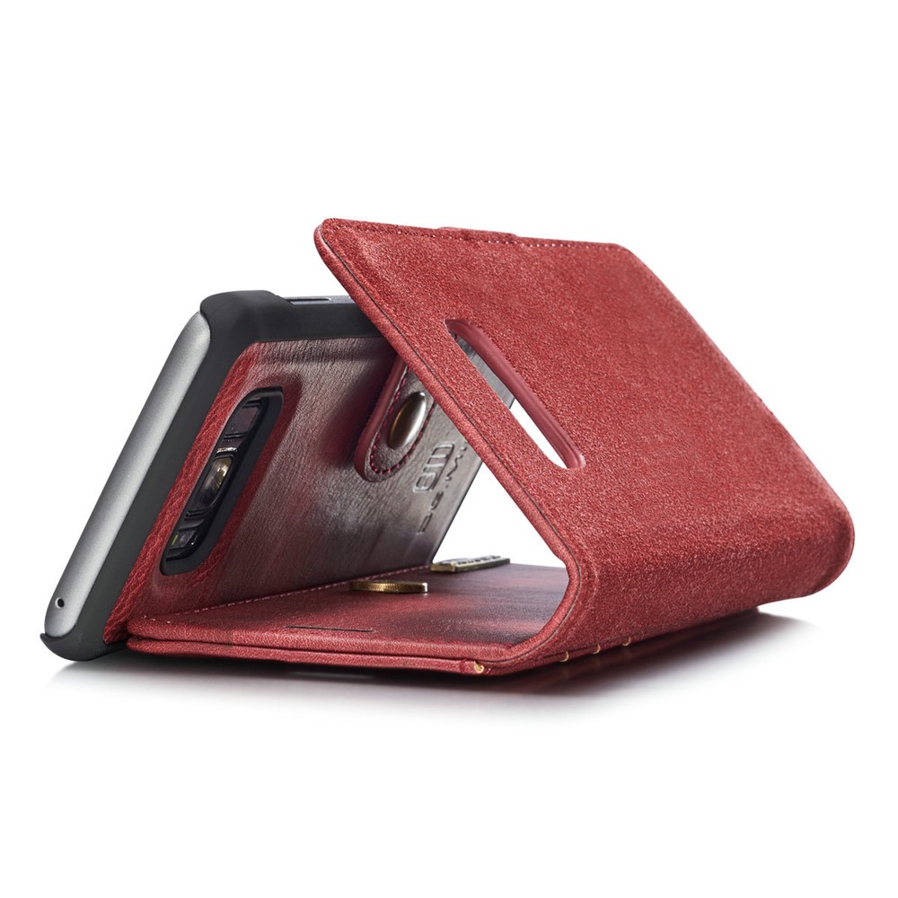 DG.MING Movable 2 in 1 Wallet Split Leather Case for Samsung Galaxy S8 Plus G955 - Red-14