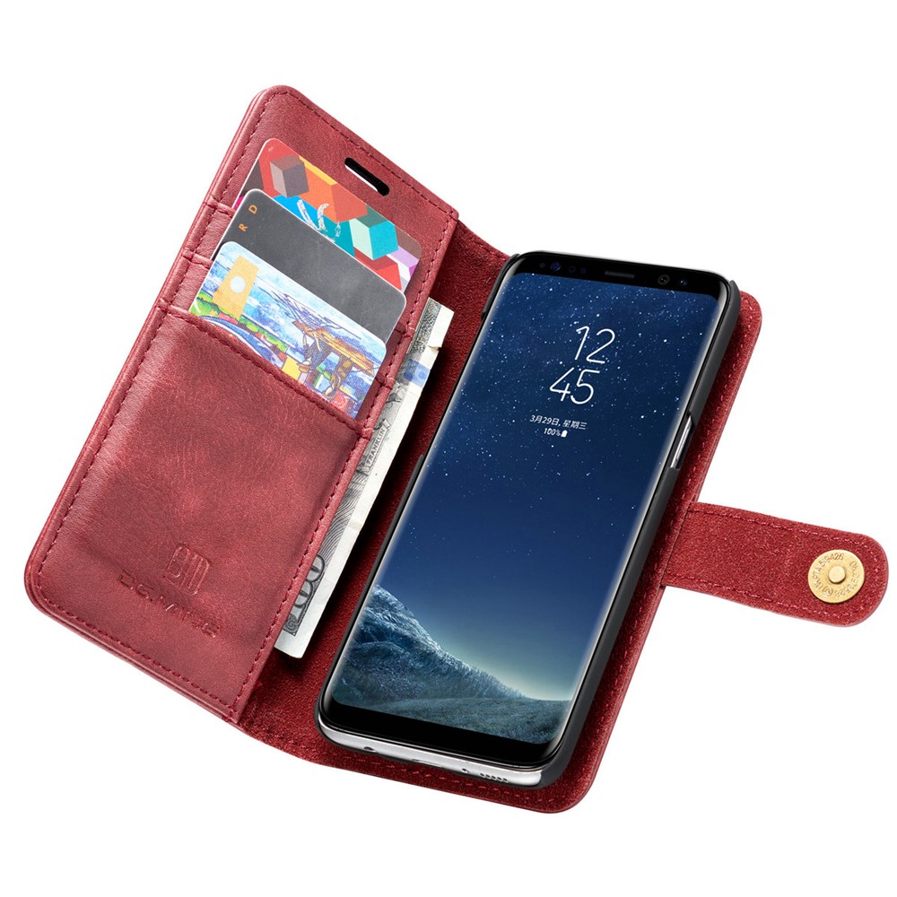 DG.MING Movable 2 in 1 Wallet Split Leather Case for Samsung Galaxy S8 Plus G955 - Red-8