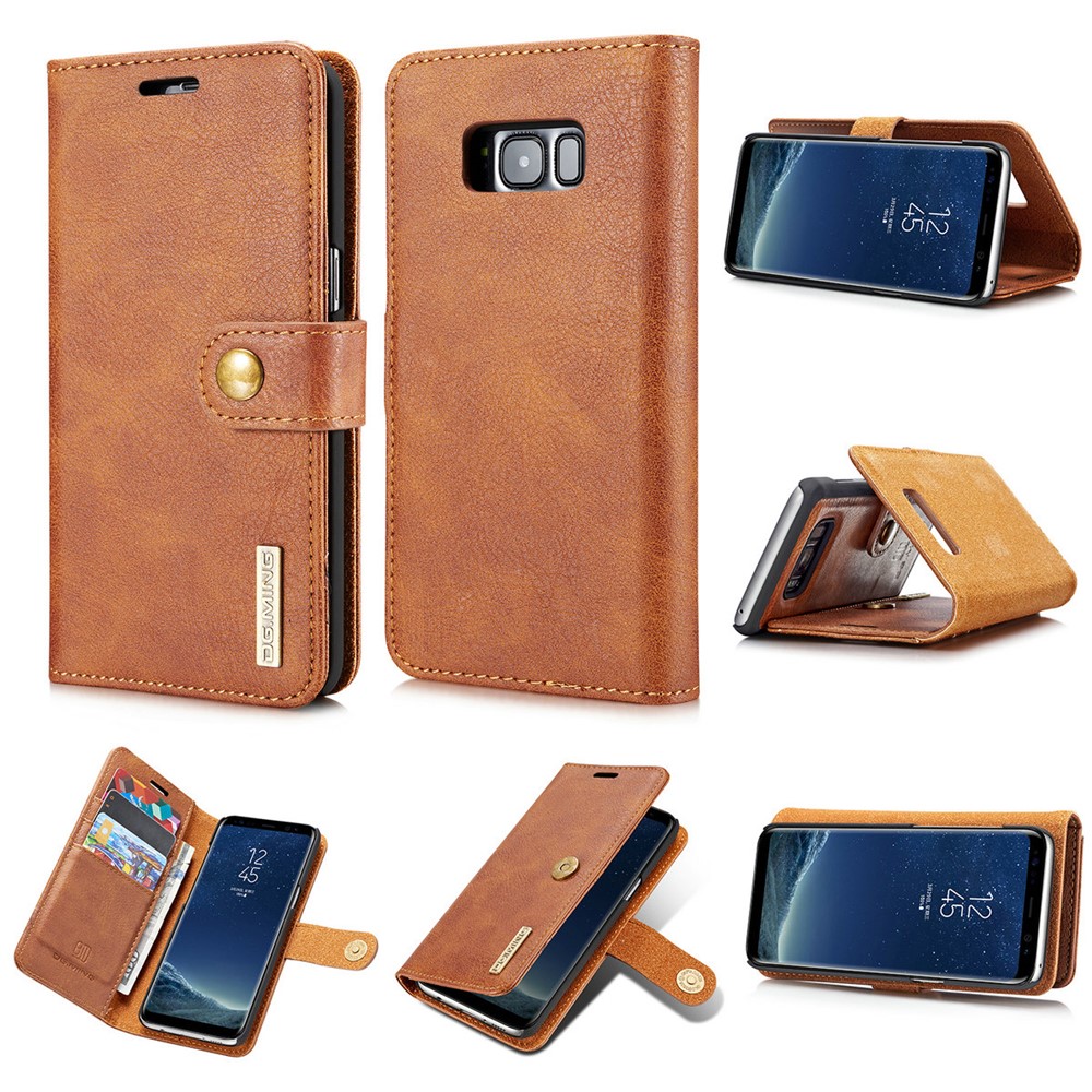 DG.MING Detachable 2 in 1 Split Leather Wallet Cover Shell for Samsung Galaxy S8 Plus G955 - Brown-1