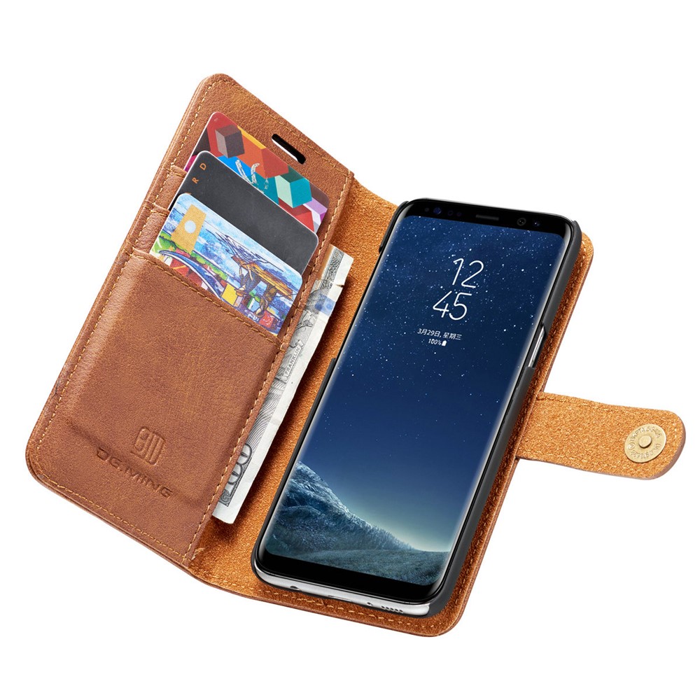 Dg. Ming Pour Samsung Galaxy S8 Plus G955 Détachable 2 en 1 Couverture de Téléphone de Portefeuille en Cuir Divisé Anti-rayures - Brun