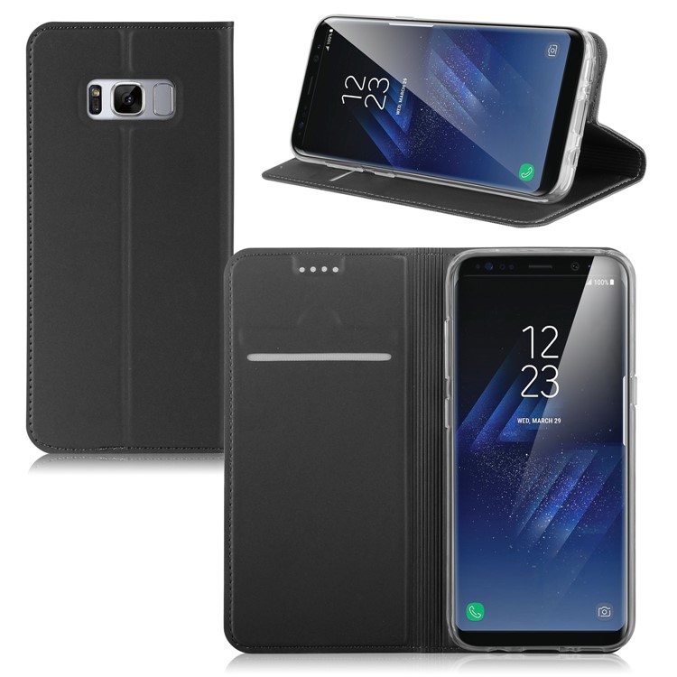 Card Holder Leather Cell Phone Case for Samsung Galaxy S8 G950 - Black-1