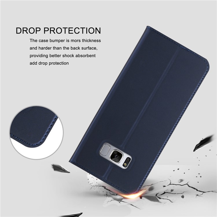 Card Slot Leather Mobile Phone Case for Samsung Galaxy S8 G950 - Dark Blue-2