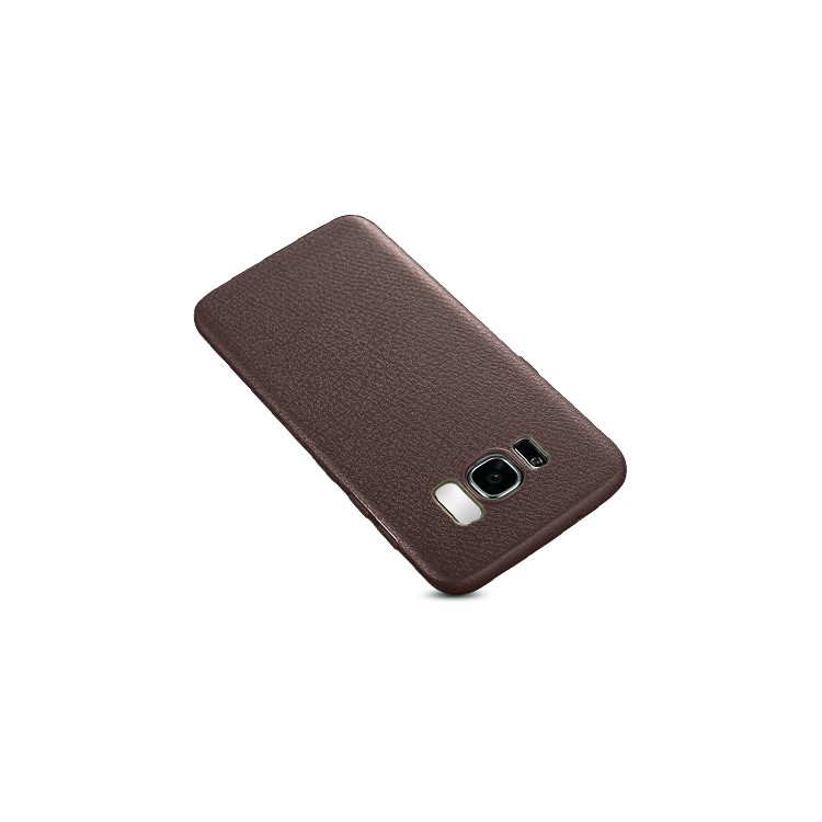 Litchi Texture leather Coated TPU Ultra Thin Phone Accessory Casing for Samsung Galaxy S8 G950 - Brown-1