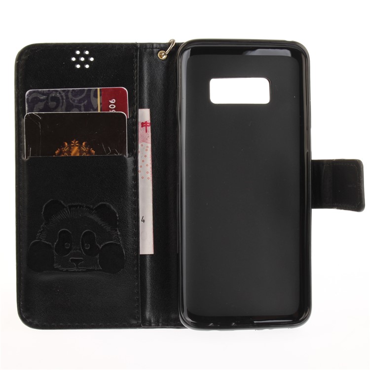 Panda Imprinted Leather Wallet Case for Samsung Galaxy S8 SM-G950 - Black-9