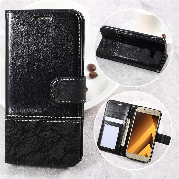 Two-color Slicing PU Leather Wallet Case for Samsung Galaxy A5 (2017) SM-A520F - Black-1