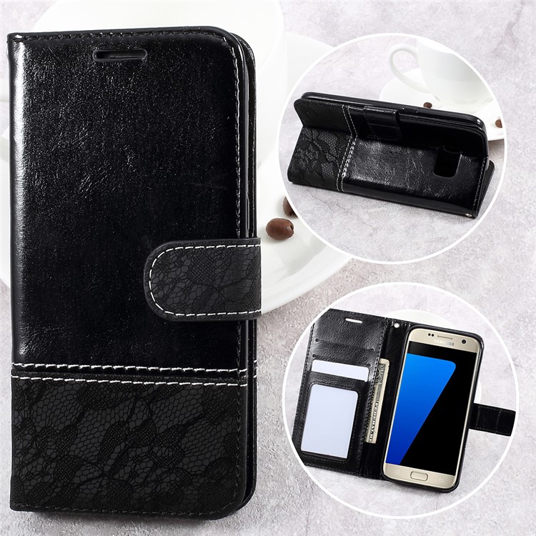 Two-color Slicing PU Leather Wallet Case for Samsung Galaxy S7 G930 - Black-1